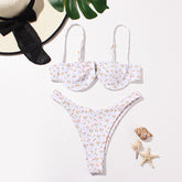 Elfenbeinfarbenes Balconette-Bikinioberteil mit Bügel und Blumenmuster